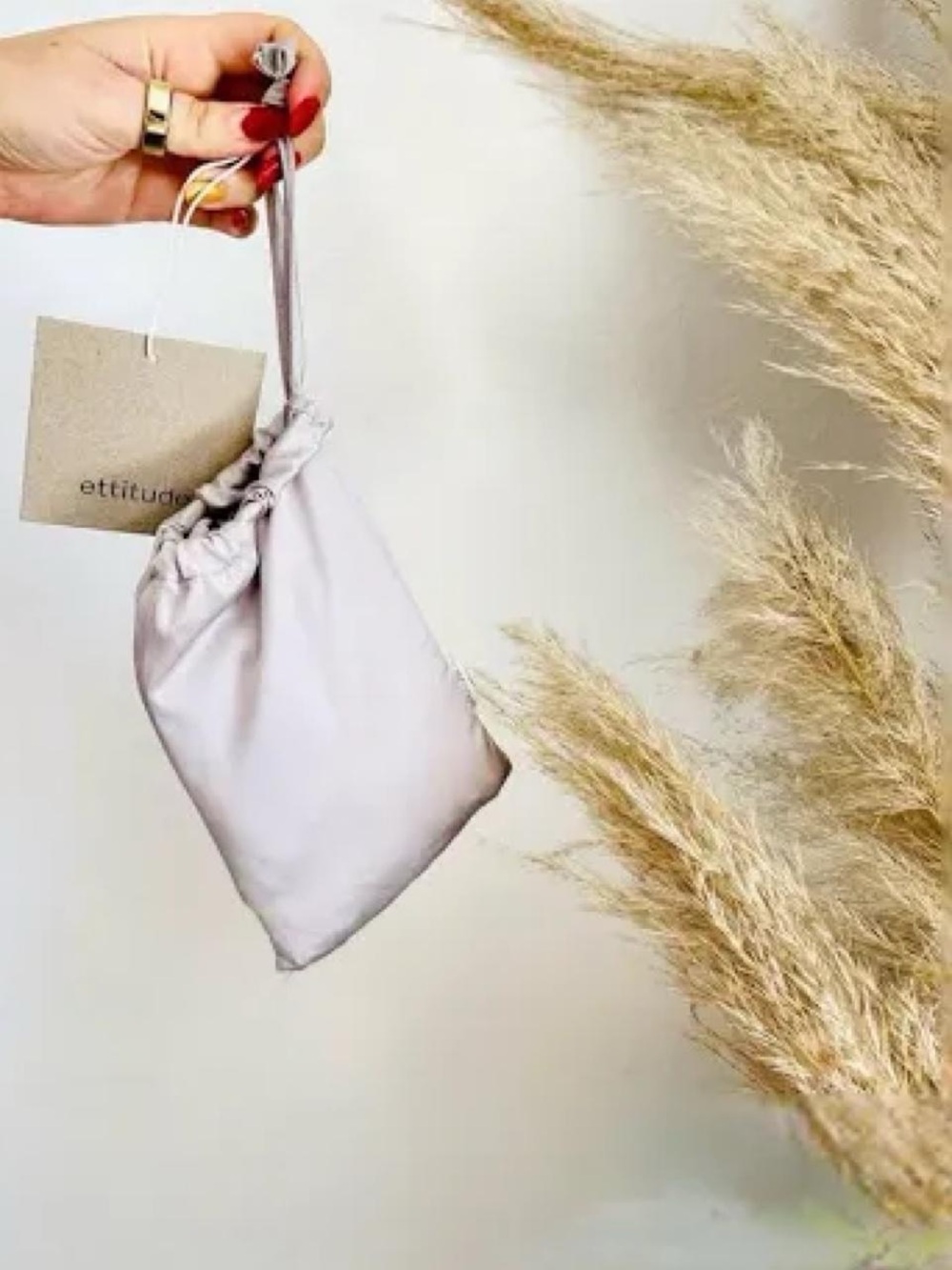 Ettiudu Soft Drawstring Wristlet Bag with Bamboo Pillowcase in Light Gray